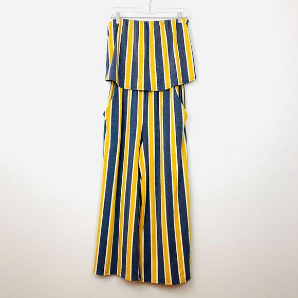 Gypsies & Moondust Yellow Gray Stripe Jumpsuit